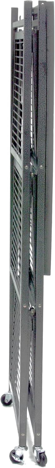 Origami R5 4-Shelf Heavy-Duty Folding Storage Rack, Pewter - Large Foldable Metal Shelving Unit with Wheels for Garage, Pantry, Basement, Laundry Room or Warehouse