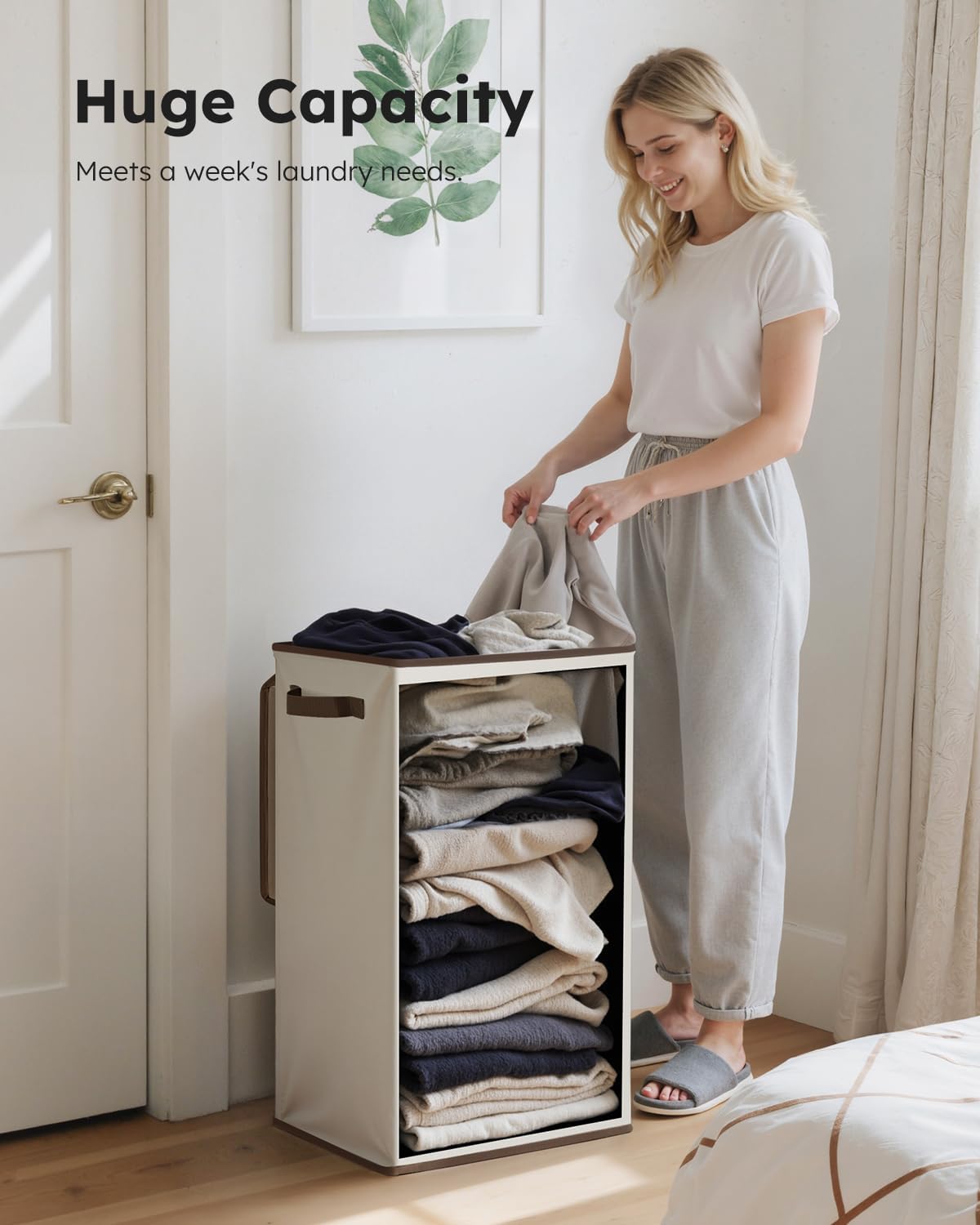 SOLEDI Laundry Hamper with Lid 90L Large & Tall Collapsible Laundry Basket, Clothes Hamper with Bag Removable Easy to Carry, Dirty Hampers for Bedroom, Bathroom, Dorm, College, Beige