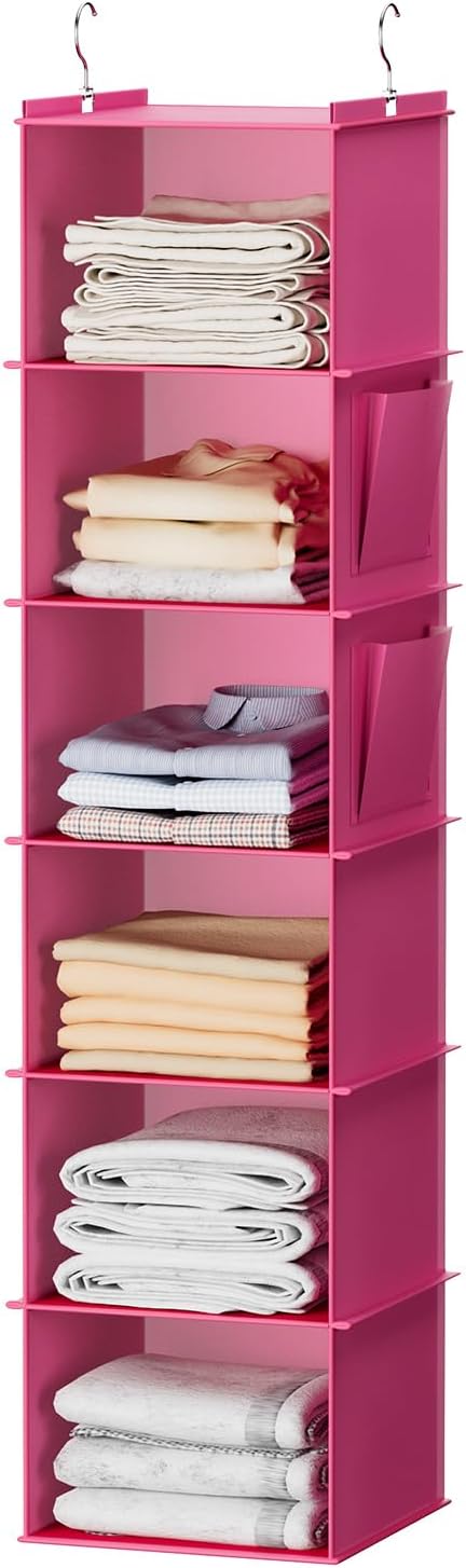 YOUDENOVA Hanging Closet Organizer, Closet Hanging Storage Shelves (Pink)