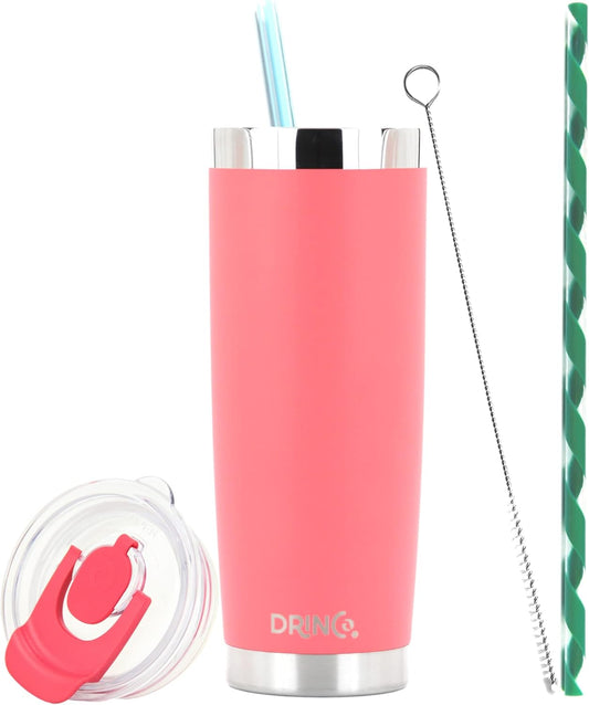 Drinco - 20 oz Stainless Steel Tumbler | Double Walled Vacuum Insulated Mug With Lid, 2 Straws, For Hot & Cold Drinks (20oz Coral Paradise, 20oz)
