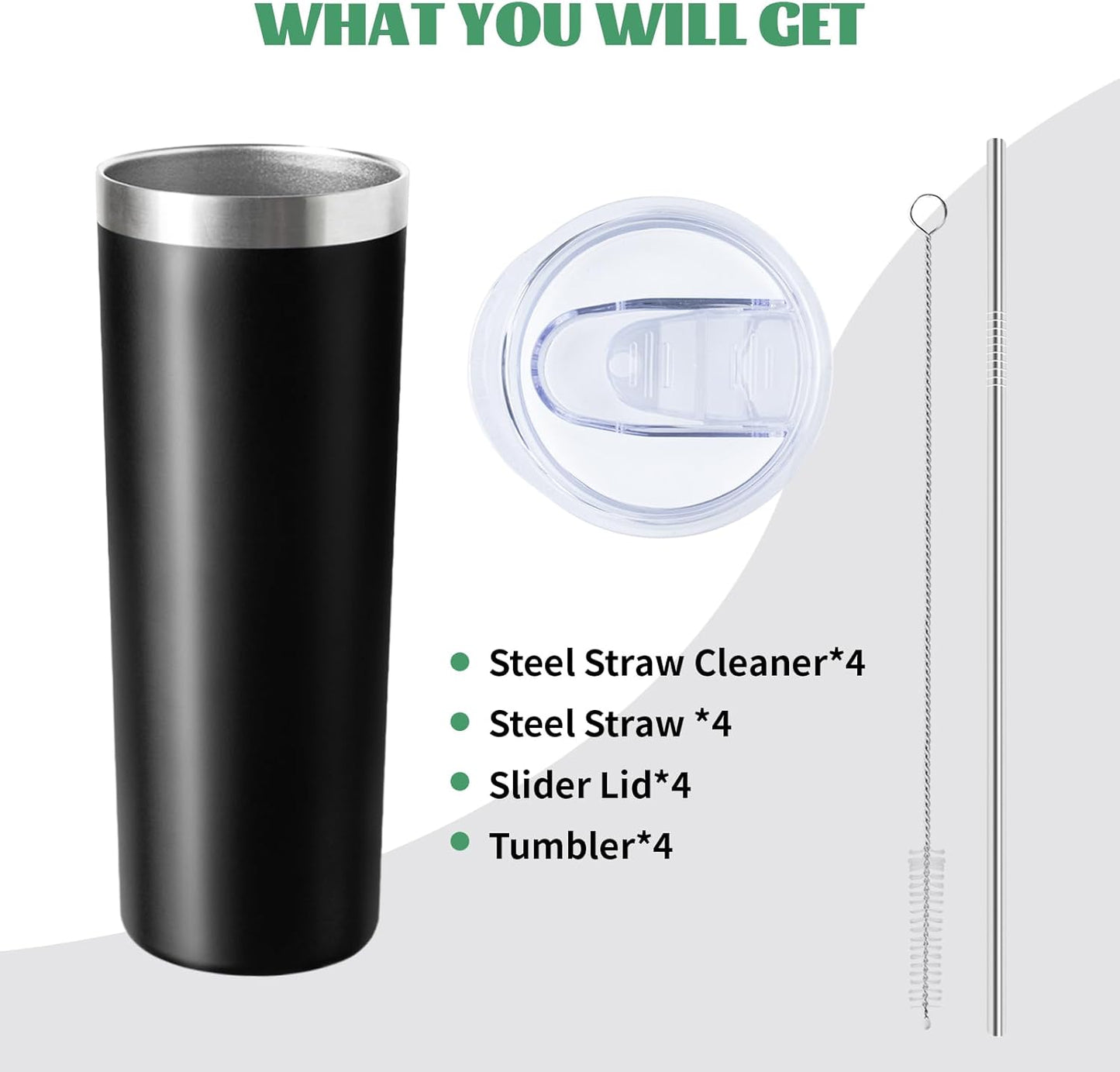 20 oz Skinny Tumbler with Lid and Straw,Stainless Steel Vacuum Insulated Tumbler Cup Double Wall Leak-proof Coffee Mug,Travel Thermal Water Tumbler for Office,Outdoor (Black/White/Navy blue/Grey)