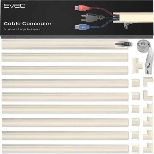 Cord Hider 153in - Cord Covers for Wires - Paintable Cable Hider - Cable Management - Wire Hiders for TV On Wall - Cable Management Cord Hider Wall - Cable Raceway - 9X (L17 x W0.95 x H0.5) - Beige