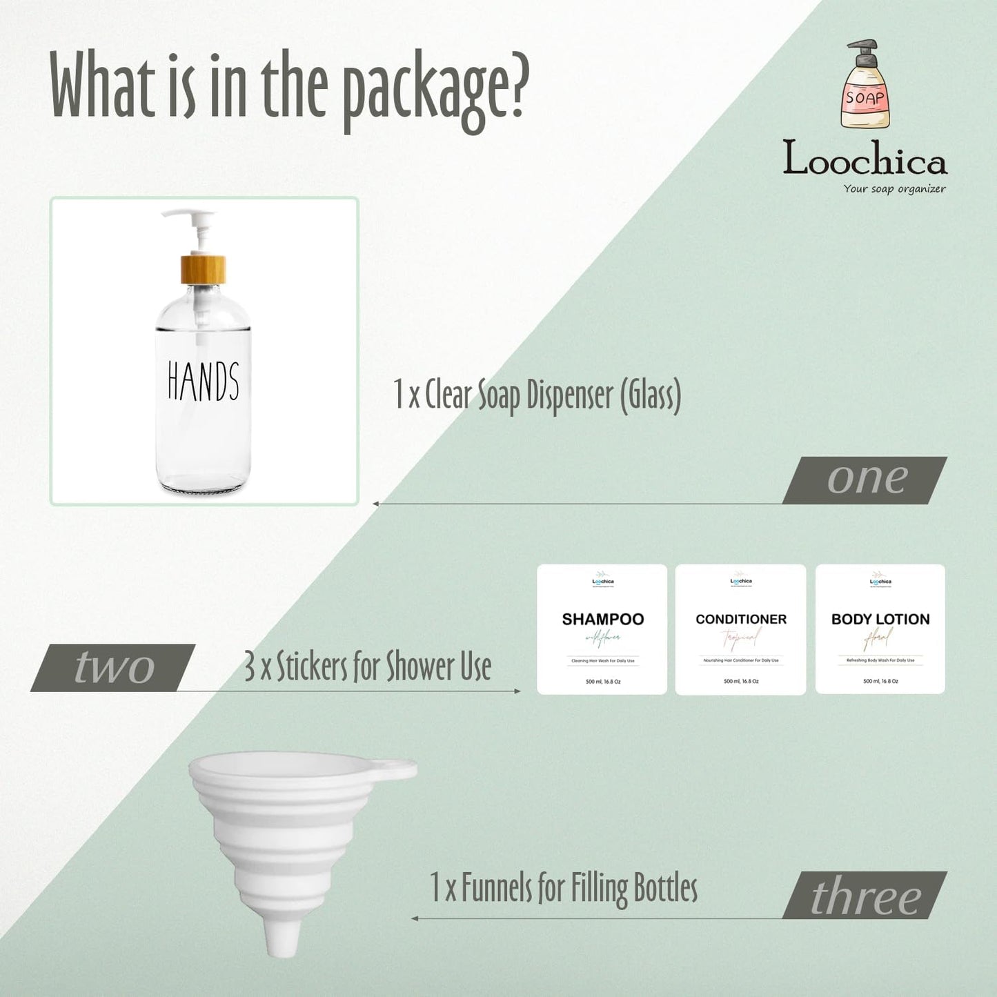 Clear Glass Soap Bottle - Hands Free Dispenser for Kitchen or Bathroom