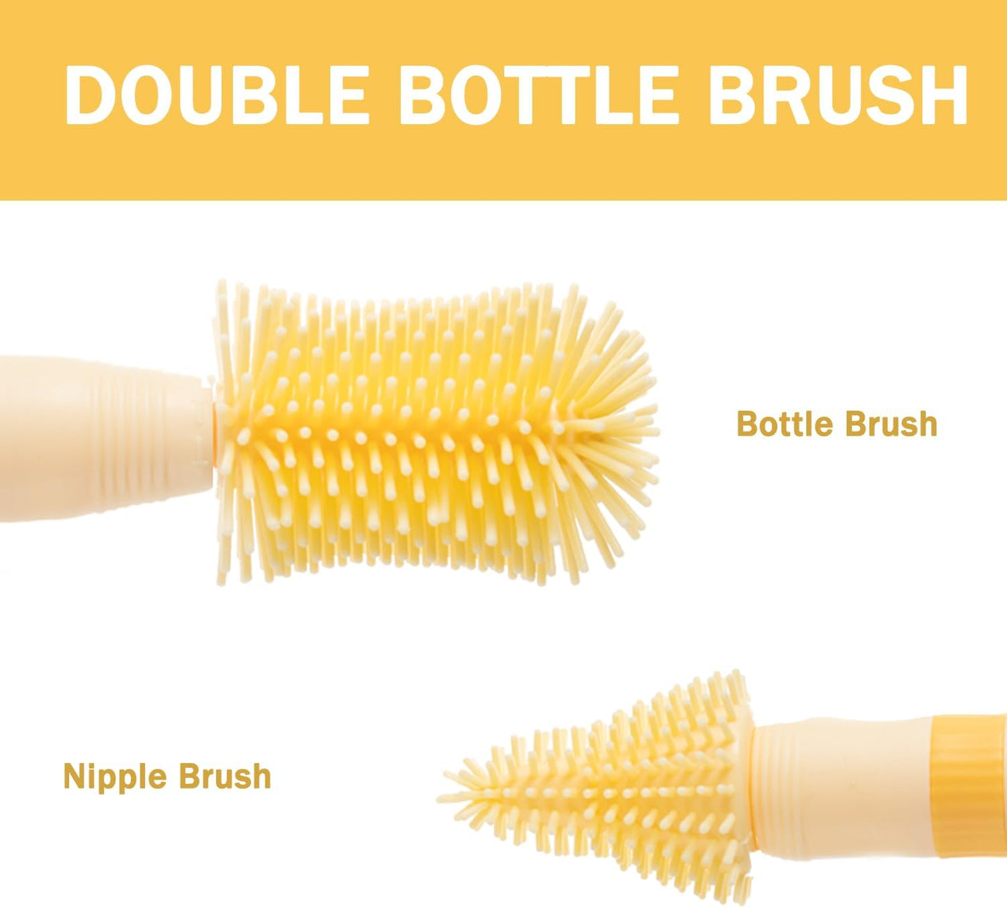 Travel Bottle Brush, 6-in-1 Portable Travel Bottle Cleaner Kit with Small Bottle Brush Built in Drying Rack, Nipple Brush, Straw Brush, Soap Dispenser, for Baby Bottles Under 8 OZ, BPA-Free(Yellow)