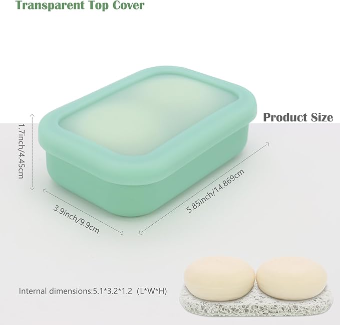 OLAMAR Solid Shampoo Bar Holder,Silicone Travel Soap Case,Enhanced Leak Proof Soap Container with Drainage Layer Soap Holder, Suitable for Bathroom,Camping and Gym (Green, Large)