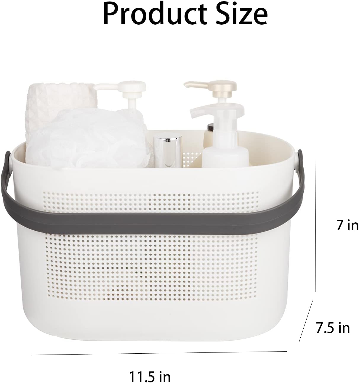 UUJOLY Plastic Storage Baskets with Handles, Shower Caddy Shelf Organizers Basket for Bathroom, Kitchen, Dorm Room, Grey, 2 Pack