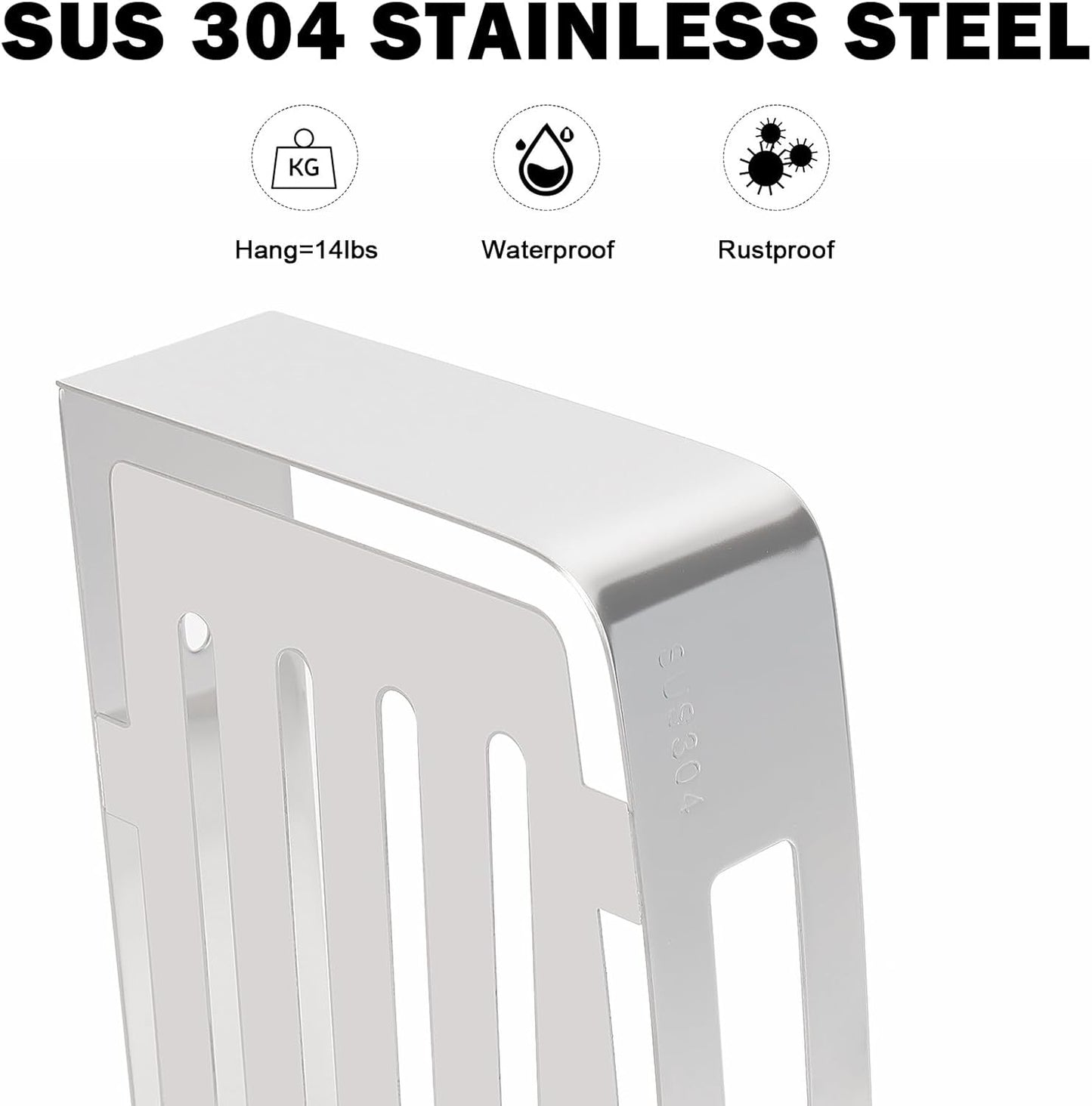 NearMoon Bathroom Shower Caddy 2 Pack, No Drill 304 Stainless Steel Shower Organizer with 2 Hooks (Shower Shelf, Chrome)