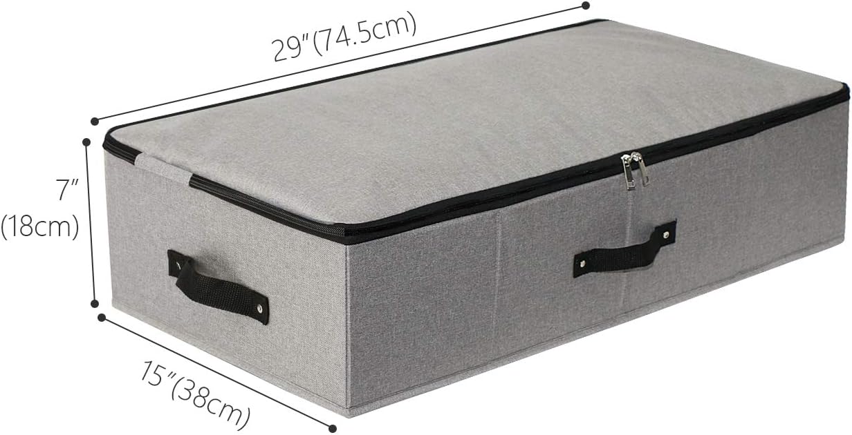 2PCS Foldable Under Bed Storage Container with Plastic Support Liner, Handles, Zipper lid, Sweater Pillow Blankets ClothesStorage Organizer for Bedroom and Closet, 29×15×7inch, Dark Grey