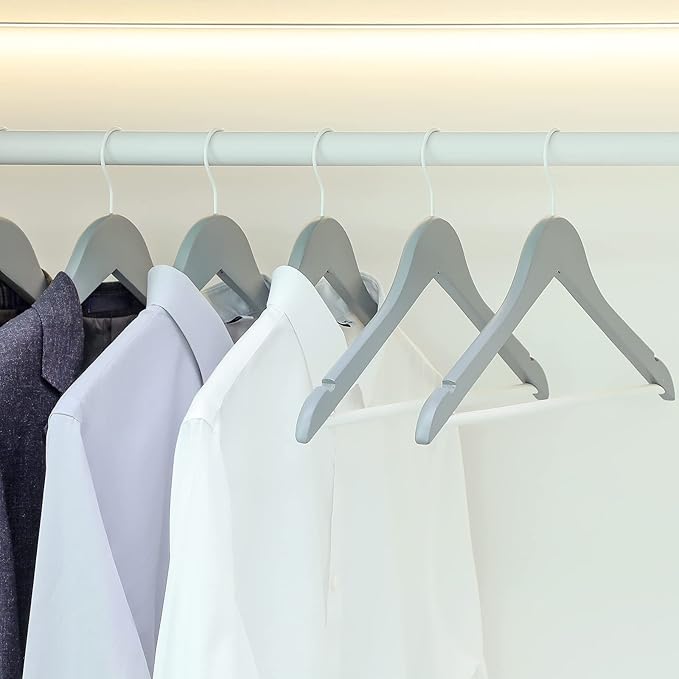 TOPIA HANGER Premium Wooden Hangers with Non-slip Pant Bar, 360°Swivel Hook and Shoulder Notches, 16 Pack Solid Wood Clothes Hangers for Suit, Coat, Jacket, Camisole(Grey/White)-CT35GW6