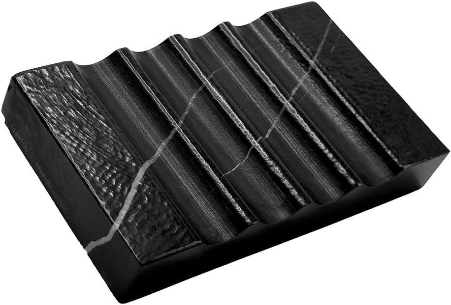 Real Matte Black Marble Soap Dish for Bathroom Sink & Shower Stone Tray Small Unique Bar Soap Holder with Draining | Non-Slip, Luxury Bath Room Accessories