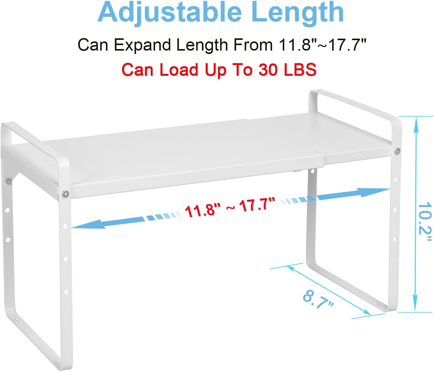 Set of 2 Expandable Cabinet Shelf Organizer, Stackable Kitchen Countertop Shelves Spice Racks, Small Storage Shelf For Cupboard Counter Tabletop, 30 LBS Heavy Duty, Adjustable, 11.8" to 17.7" Long