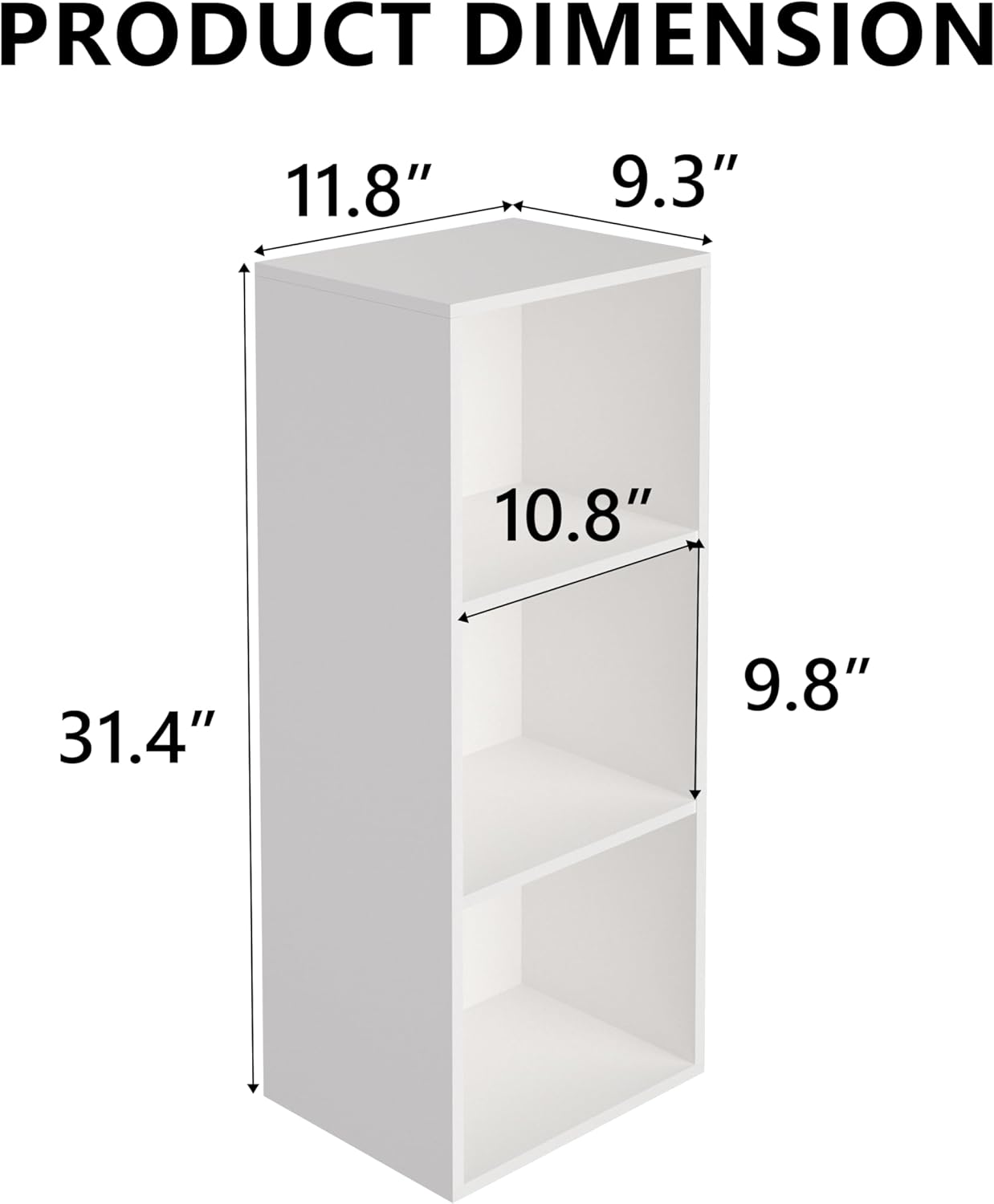 Wooden 3 Cube Storage Organizer, 3 Tier Storage Cubes Storage Display Cubby, Versatile Cubes Shelf and Cubby Organizer for Any Space (White, 3 Cube-W(11.8inch)
