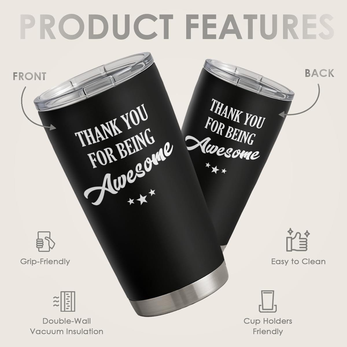 SANDJEST Thank You for Being Awesome Tumbler Gift Set - Birthday, Christmas, Appreciation Inspirational Gifts for Women, Men, Coworkers - 20oz Stainless Steel Insulated Coffee Travel Mug