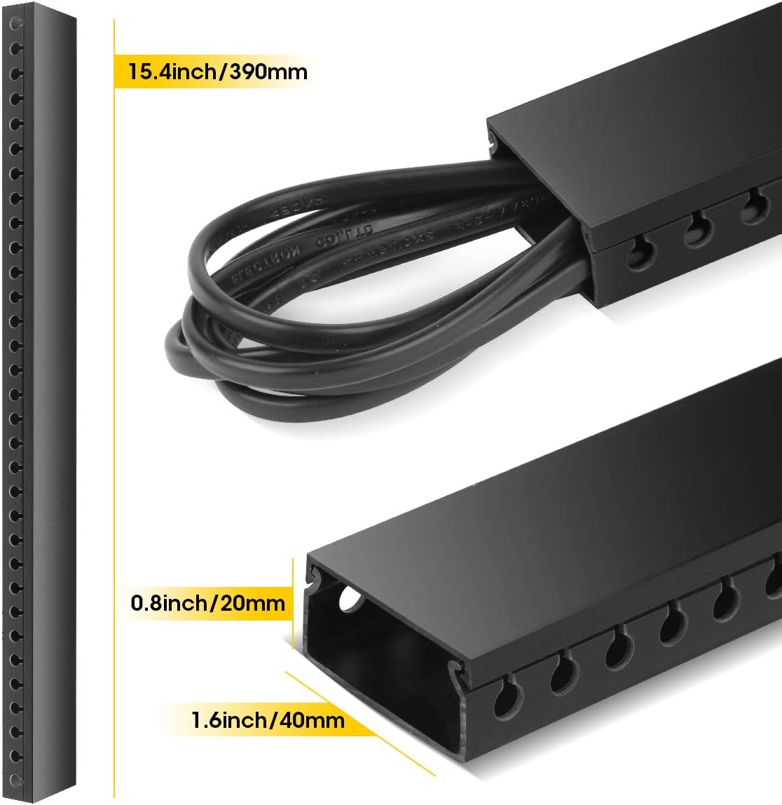 Cable Raceway Kit, Stageek Cable Management System Open Slot Wiring Raceway Duct with Cover, On-Wall Concealer Organizer for Cable Pass to Hide Wires Cords for TVs, Computers - 9x15.4inch, Black