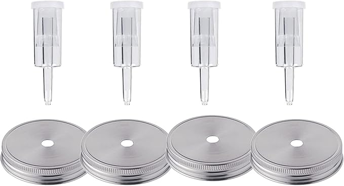 4 Set Fermentation Lids Kit for Wide Mouth Jars, 4 Stainless Steel Fermenting Lids with 4 Airlocks(Jars Not Included) (No Glass Weight)