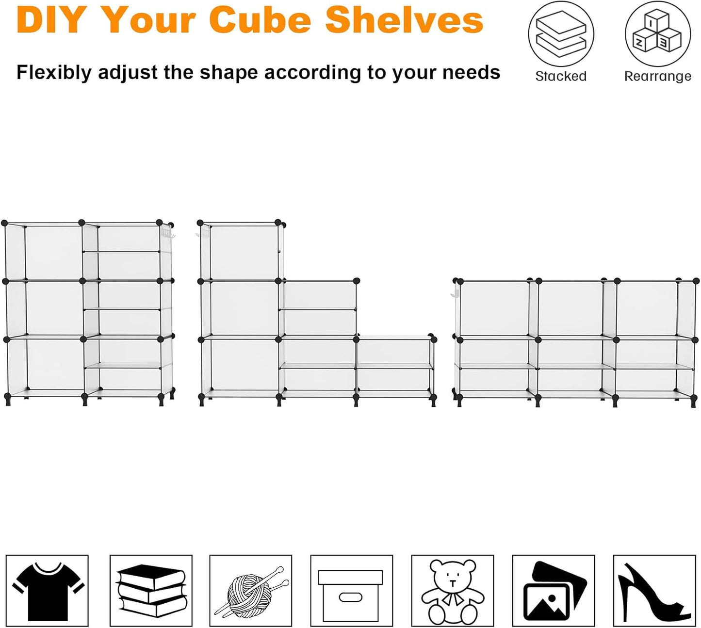 AWTATOS Closet Organizer 6 Cube Storage Shelves Portable Closet Clothes Organizers and Storage Stackable Cubby Shelving for Closet Bedroom Living Room Translucent