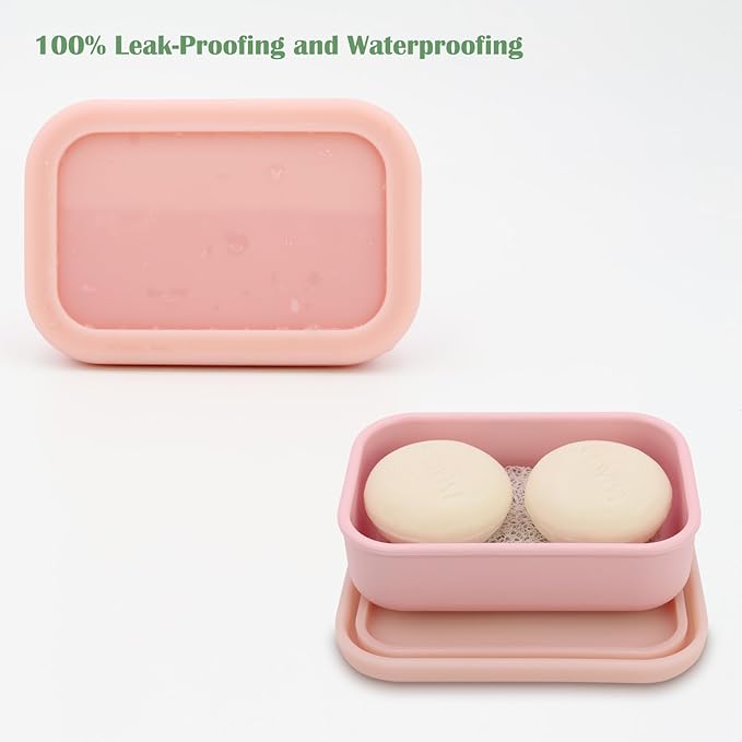 OLAMAR Solid Shampoo Bar Holder,Silicone Travel Soap Case,Enhanced Leak Proof Soap Container with Drainage Layer Soap Holder, Suitable for Bathroom,Camping and Gym (Pink, Large)