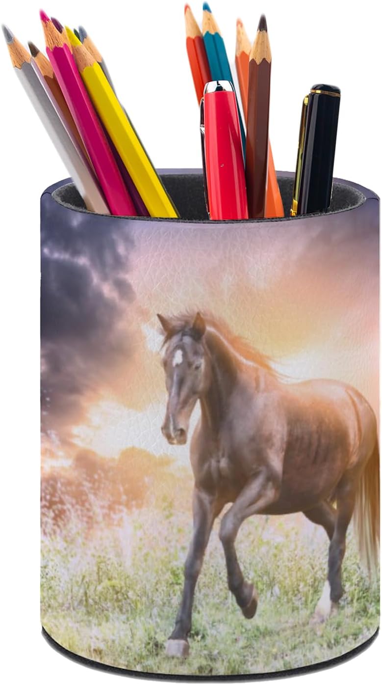 Horse Pen Holder Pencil Organizer Cute Pencil Cup Desk Decor Makeup Brush Holder PU Multifunctional Office Suppliesfor Home Classroom School