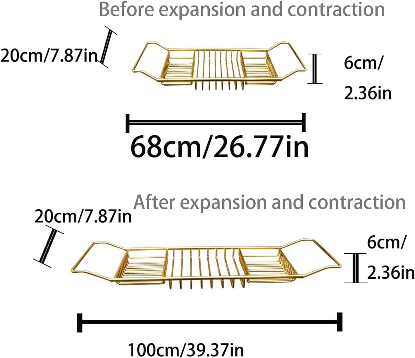 Stainless Steel Expandable Shower Bathtub Tray Over Tub Bath Caddy Expandable Bath Caddy for The Elegant Tub Chrome Polished (Gold)