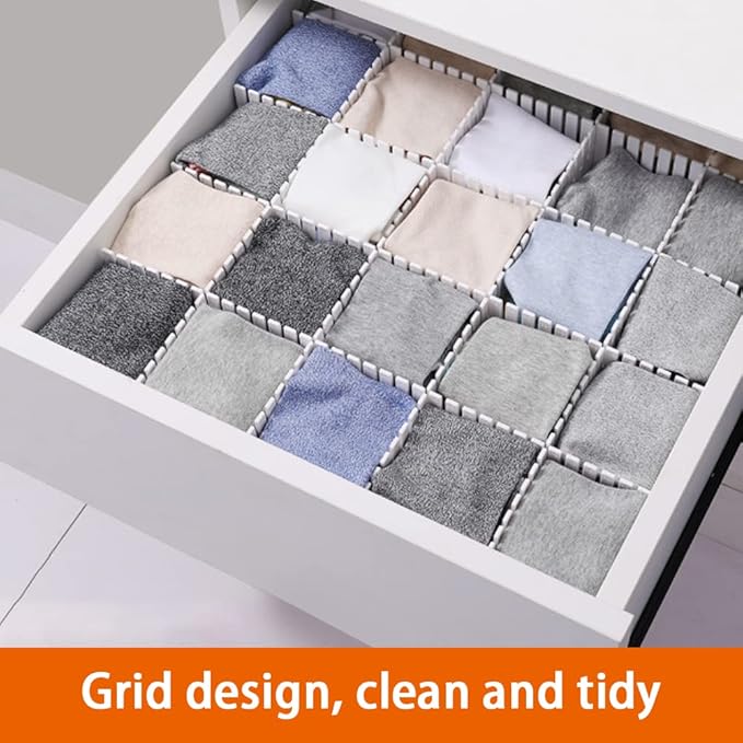 20Pcs Drawer Dividers, 14.96"x2.76", Thin, DIY Plastic Drawer Separator, Large Adjustable Dresser Drawer Organizer for Clothes, Bedroom, Bathroom, Kitchen Cutlery, Desk, Office Storage