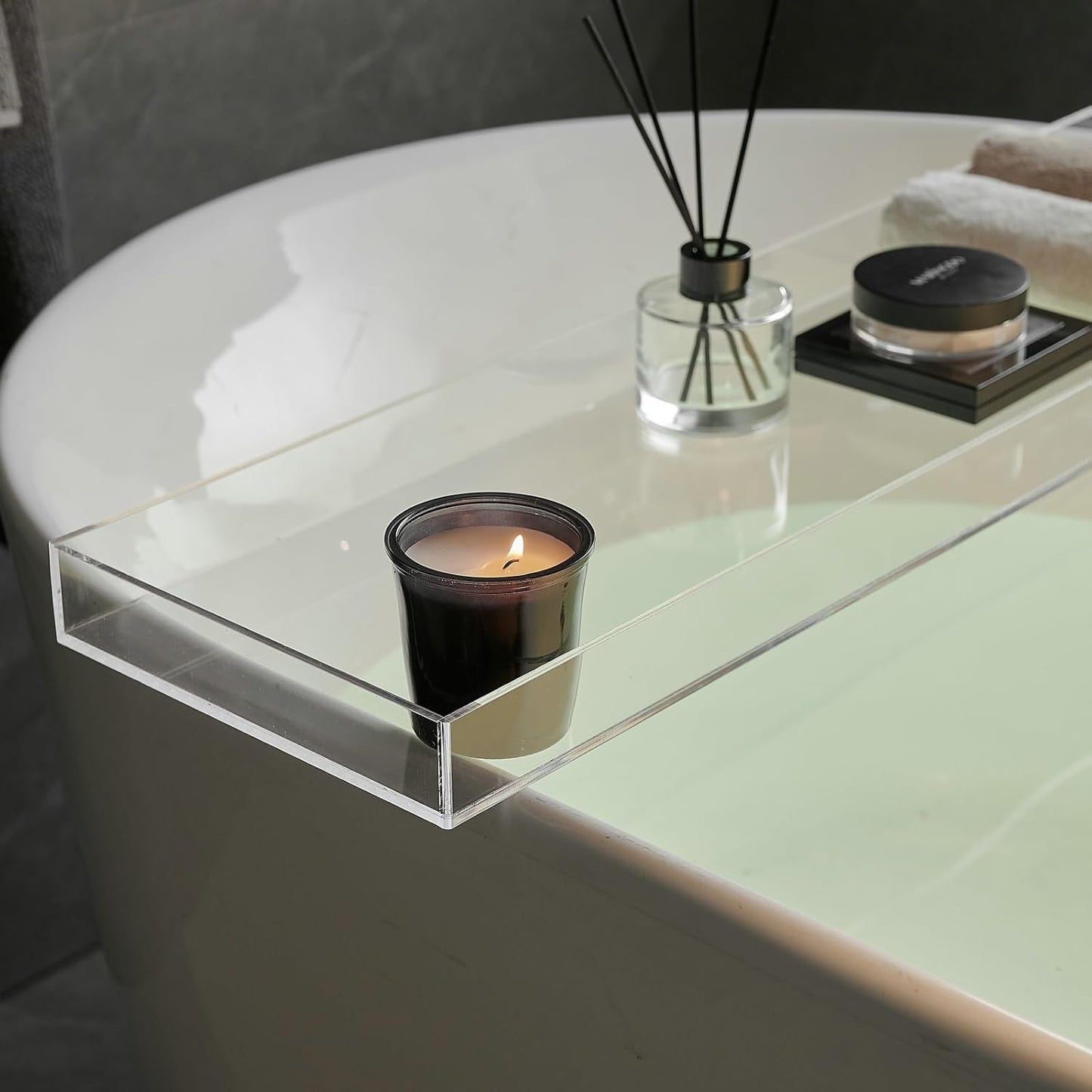 Clear Bathtub Tray AcrylicTub Rack - Bath Tub Shelf for Bathroom to Hold Book, Phone, Candle, Wine & Tablet - Waterproof Caddy Bathroom Accessories, Beelee BA0033