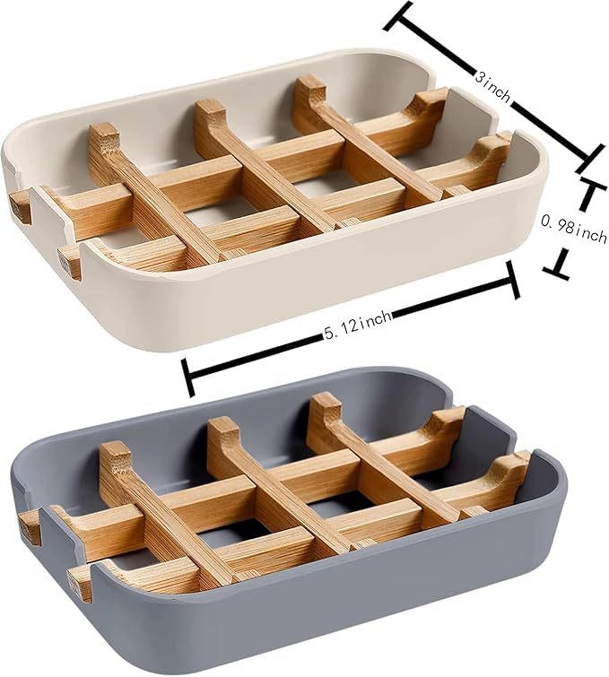 Aoheuo Modern Bamboo Fiber soap Holder and soap Dish Combination (Removable),5.12 Long by 3 Wide, 0.98 inches high, Used in Kitchens, bathrooms, and bar Sinks (Off White(2 Pack))