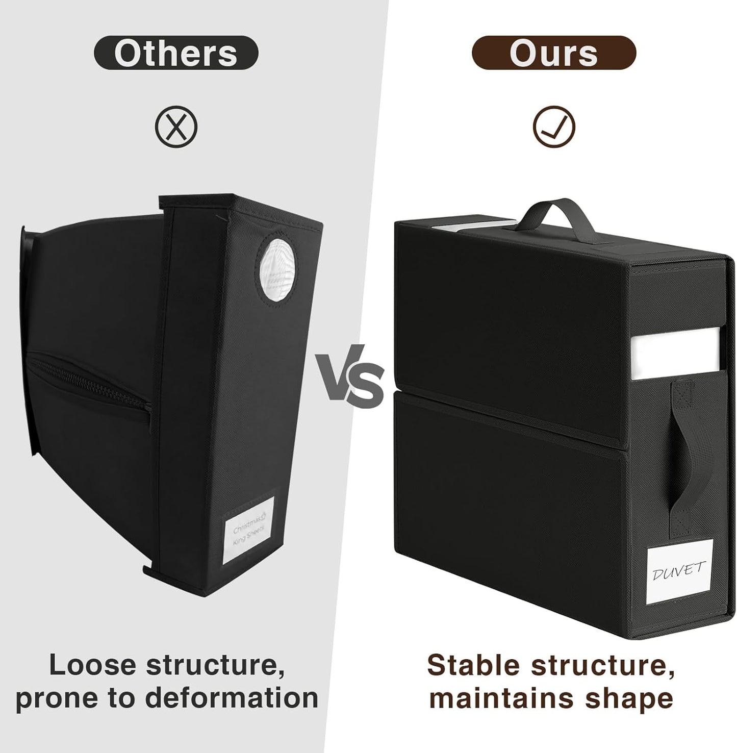 DIMJ Bed Sheet Organizers 6 Pack, Folding Sheet Bedding Storage Organizer, linen closet organizer with Window Handle (Queen or King Size) for Bed Sheets Duvet Covers Pillowcases.(Black), 6pack