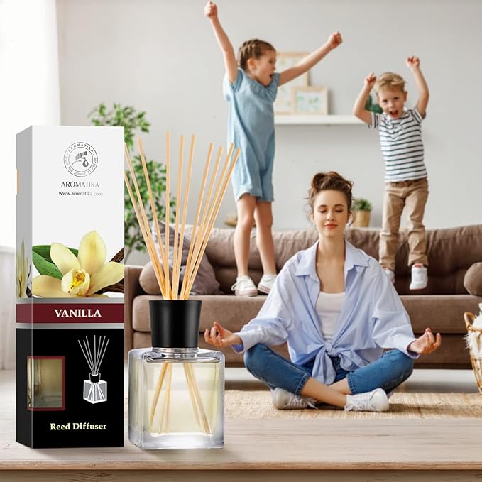 Reed Diffuser with Natural Essential Oil Vanilla 6.8 Fl Oz (200ml) - Scented Reed Diffuser - Gift Set with Bamboo Sticks - Best for Aromatherapy - SPA - Home - Office - Fitness Club