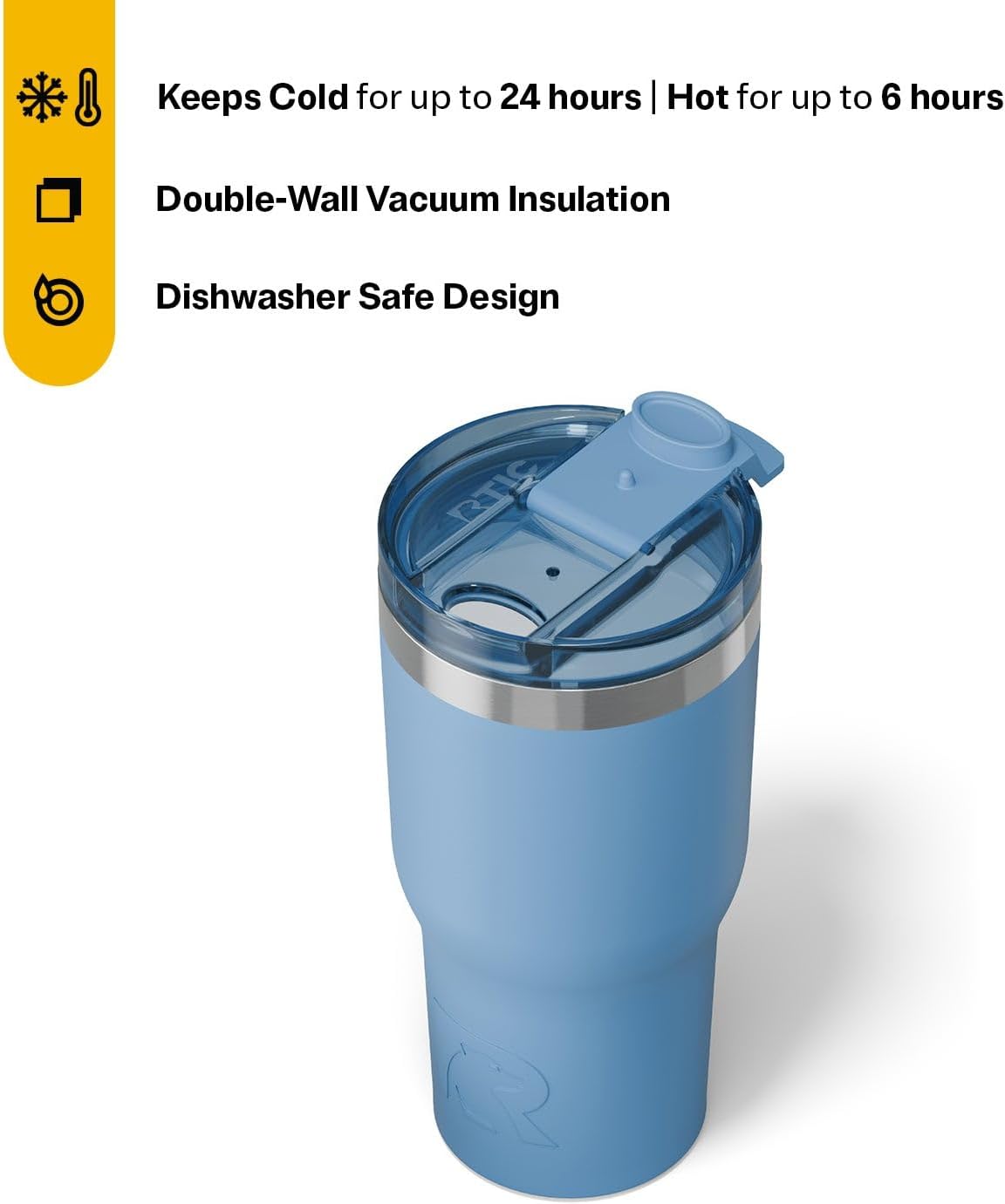 RTIC 20oz Essential Tumbler with Lid, Insulated, Stainless Steel, Metal, Double Wall Vacuum-Insulation, Ceramic Lined, Travel Cup for Iced Coffee, Tea, Hot and Cold Drink, Denim