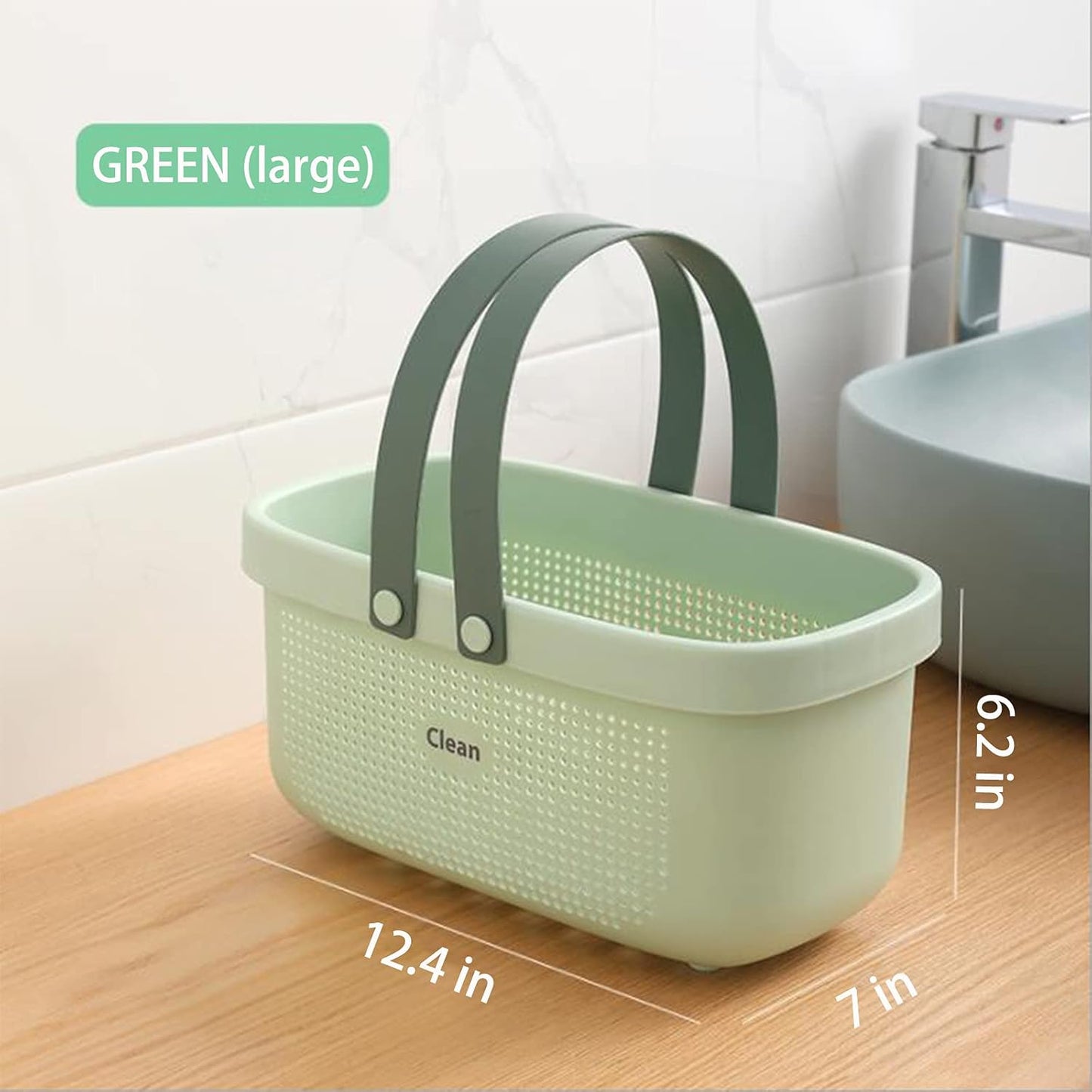 JiatuA Plastic Storage Basket with Handle Portable Shower Caddy Tote Organizer Basket Bin for Bathroom Kitchen Dorm Room Bedroom, Green
