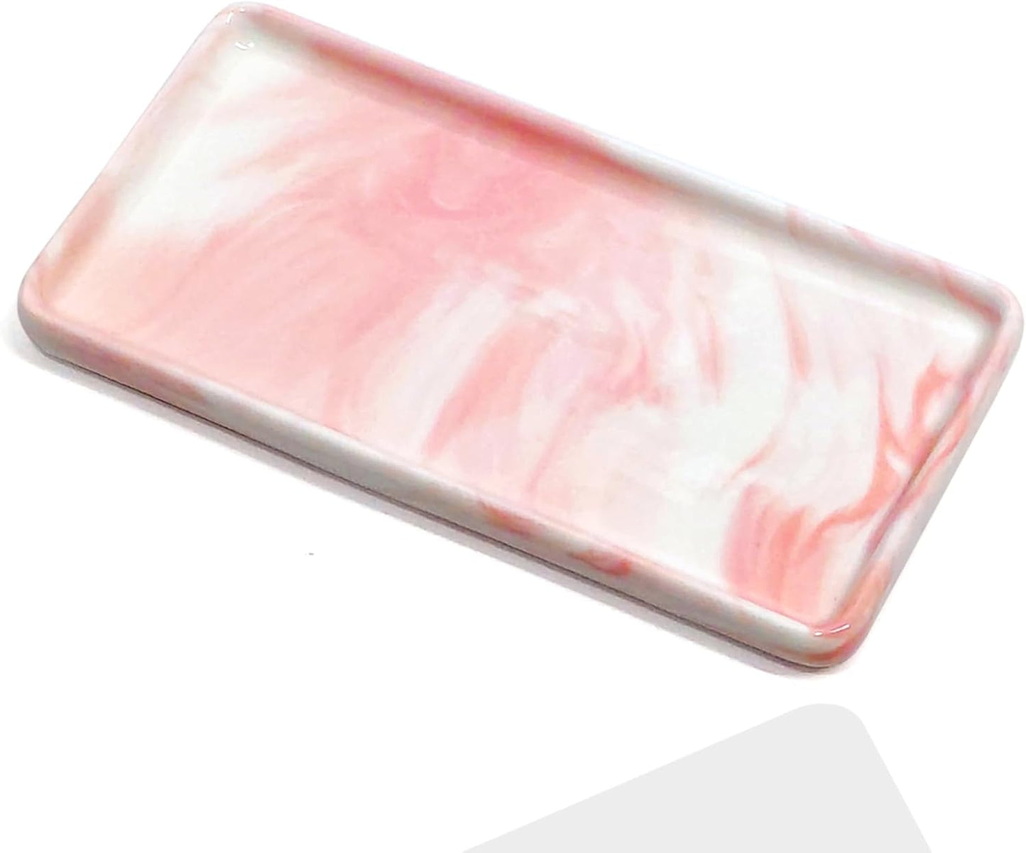 6.4" Porcelain Small Bathroom Tray, Ceramic Countertop and Vanity Tray for Cosmetics, Perfume, Jewelry, Candle - Kitchen Soap Tray for Kitchen Counter (Pink)