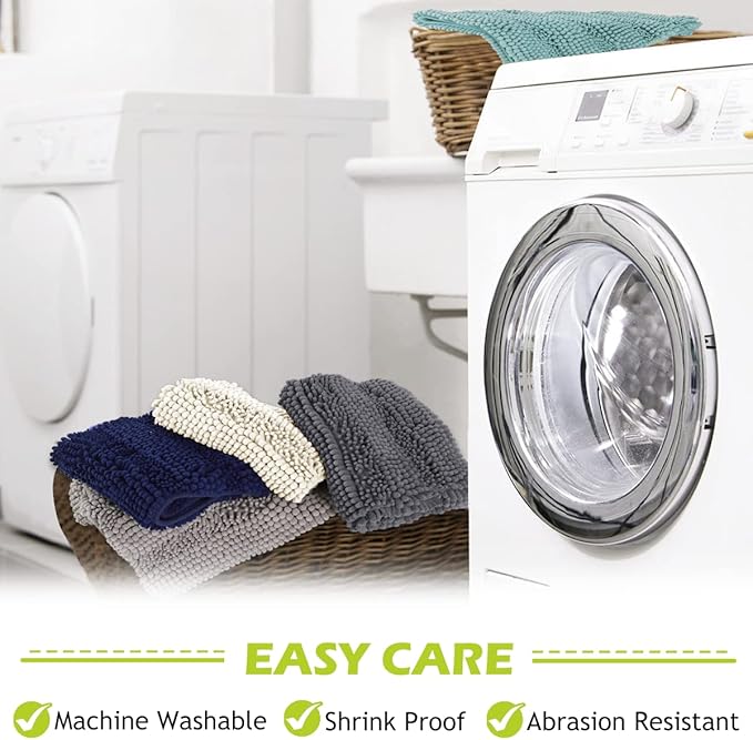 KGORGE Bathroom Floor Mats - Non Skid Absorbent Kitchen Rugs Washable Ultra Soft Area Indoor Outdoor Shower Anti Fatigue Easy Wash Carpet, Cream, 47" W x 17" L, 1 Piece