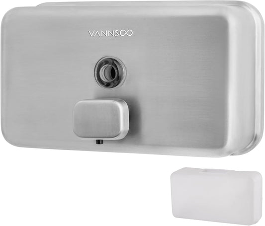 Wall Mounted Hand Soap Dispenser Bathroom, 1100ml 37oz Commercial Stainless Steel Liquid Soap Dispenser Wall Mount (Horizontal Brushed)