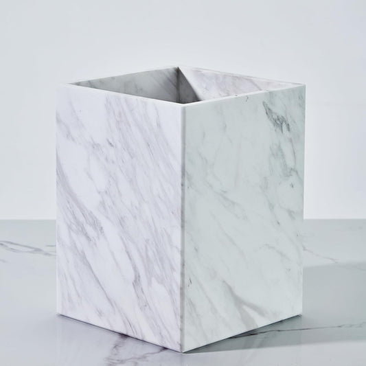 Luxury White Marble Bathroom Essentials Set - Elegant Spa Collection with Timeless Design, High-End Bath Accessories, Premium Stone Craftsmanship for Modern & Classic Decor (Wastebasket)