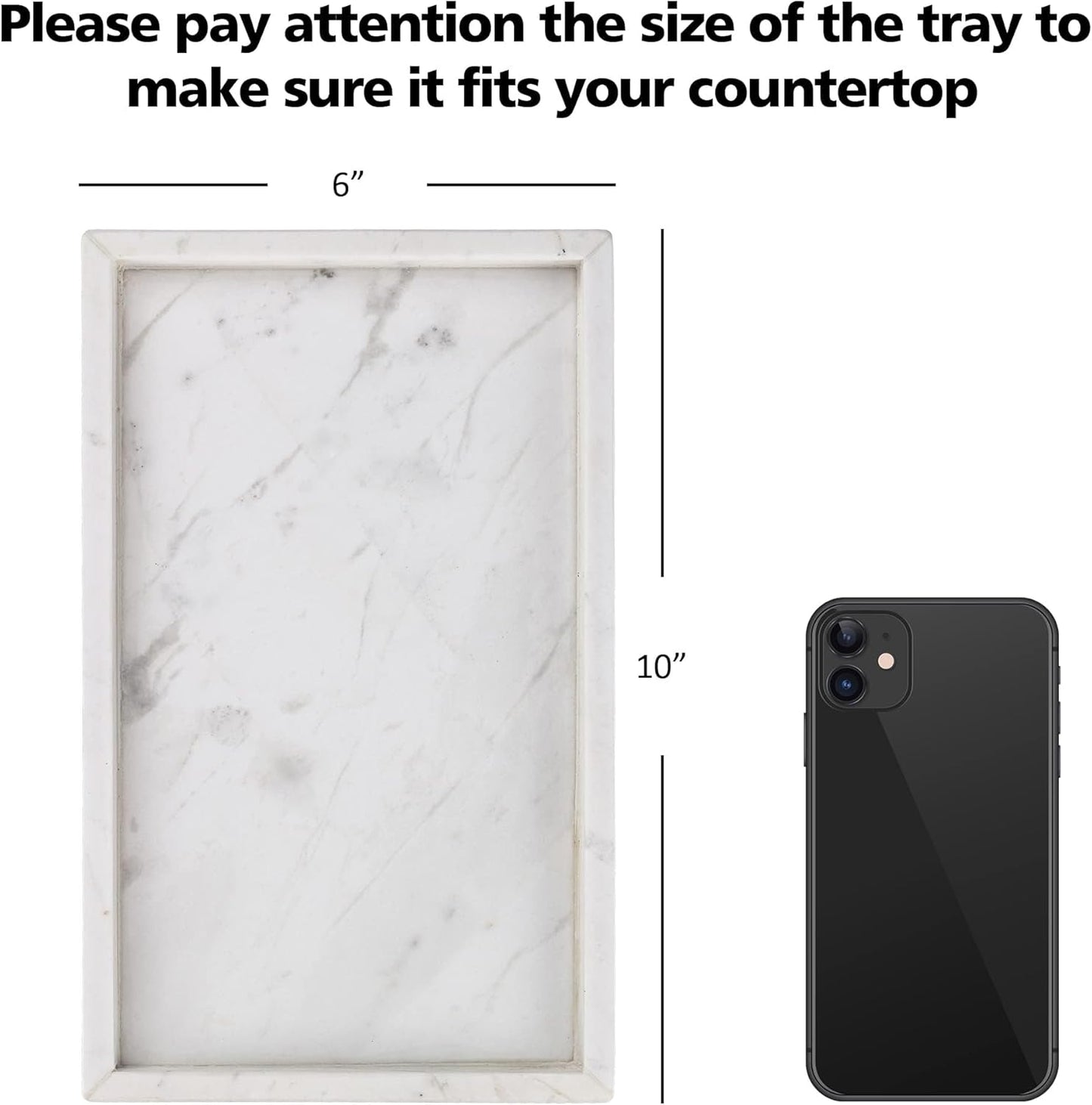 WORHE Italy Marble Vanity Tray for Jewelry, Perfume, Makeup, Candle,Towel Natural Modern Decorative Trays for Bathroom Bedroom Dresser Rectangle Kitchen Storage Organizer for Home Decor White (FX031)