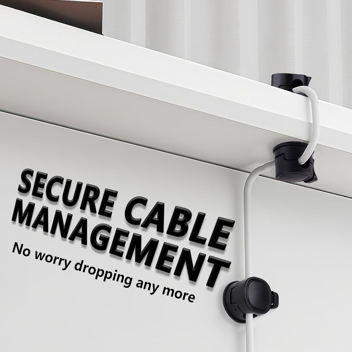 Nearockle 12 Pack Spring Cord Organizer with Clasp Lock-Max Load Cable Clips, 2025 Rotatable Phone Charging Cord Holder Cable Management for Car, Nightstand, Office Desk Accessories (Black)