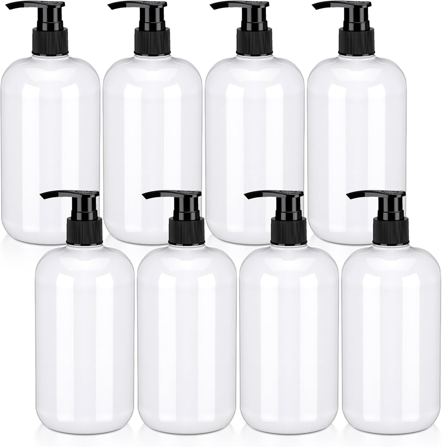 8 Pcs Plastic Pump Bottles Empty Lotion Bottle with Pump Refillable Dish Soap Dispenser Portable Hand Soap Dispenser Shampoo Lotion Container for Oil Liquid Soap(White,16 oz)