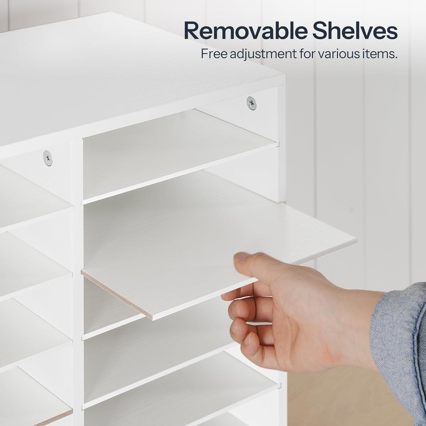 HOOBRO Literature Organizer, 27 Compartments Wooden Mail Organizer, Countertop Literature Sorter with Adjustable Shelves for Home, Office, School, Student Mailbox for Classroom, White WT27WF01