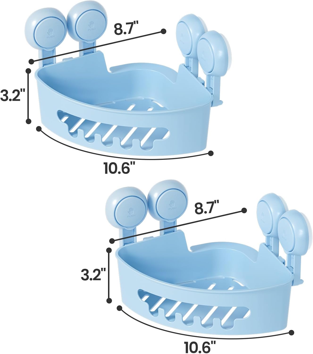 TAILI Suction Corner Shower Caddy, Bathroom Shelf Storage Basket Wall Mounted Organizer for Shampoo, Conditioner, Plastic Rack for Kitchen and Bathroom, Drill-Free Removable -BLUE