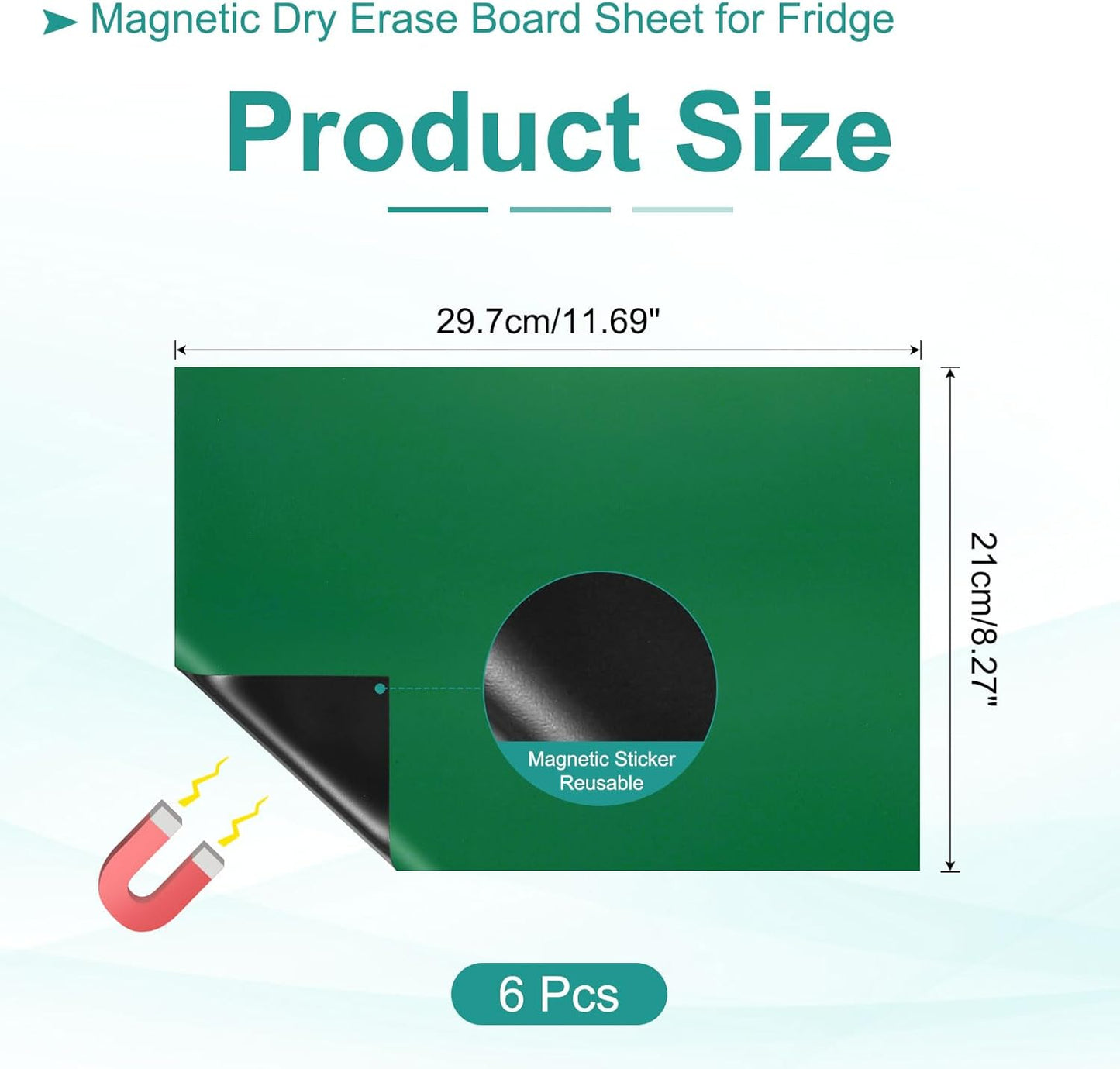 PATIKIL Magnetic Dry Erase Board Sheet for Fridge, 6 Pcs 12 x 8 Inch Erasable Refrigerator Whiteboard for Kitchen for Home Kitchen Organizer Planner Office Storage, Green (0.6mm)