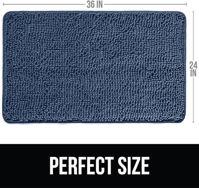 KANGAROO Bathroom Rugs, Chenille Soft Absorbent Bath Rug, Shaggy Shower Mat, Quick Dry Machine Wash Bathmat, Plush Carpet Mats for Tub, Bathtub and Room Home Decor Accessories, 36x24, Navy Blue