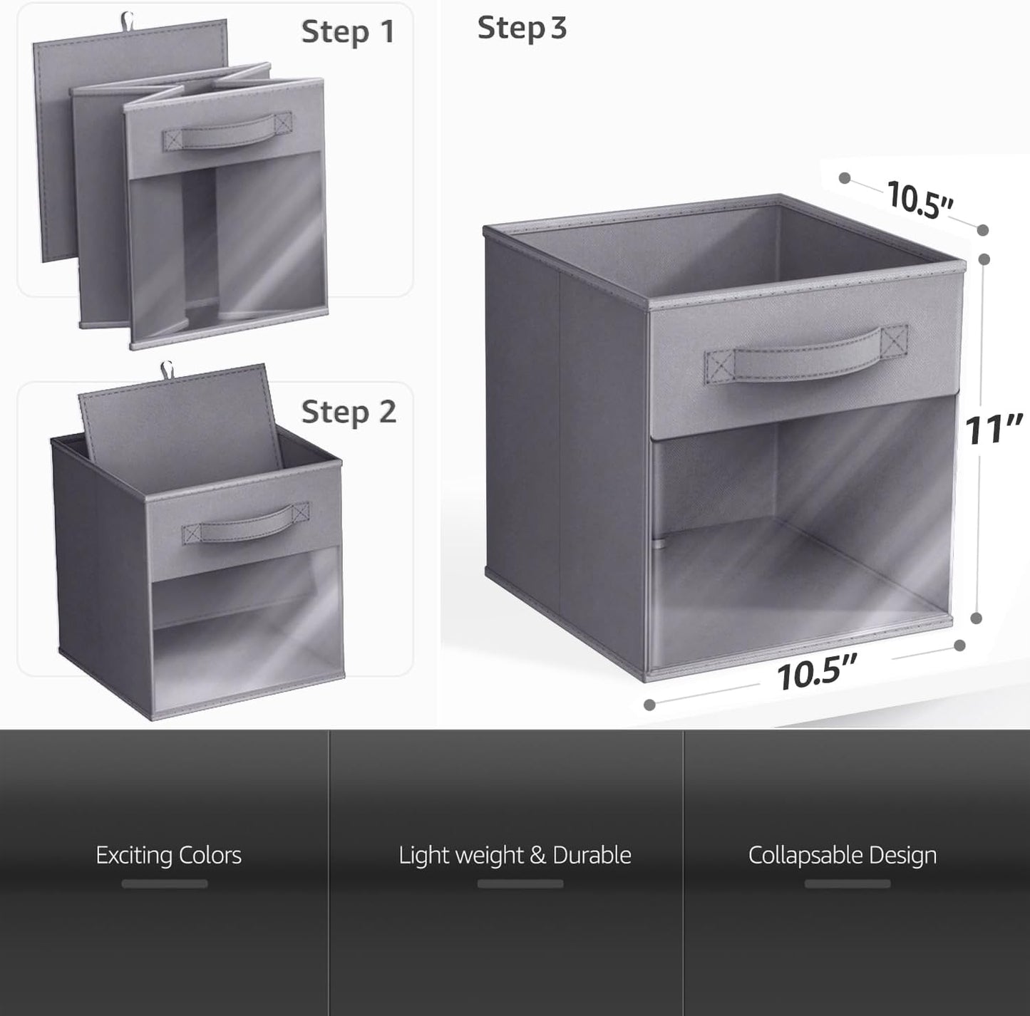 Sorbus 11 Inch Storage Bins with Clear Window - 6 Foldable Baskets for Organizing Clothes, Toys, Books - Sturdy Collapsible Fabric Storage Cubes with Handle - Storage Baskets for Shelves, Closets