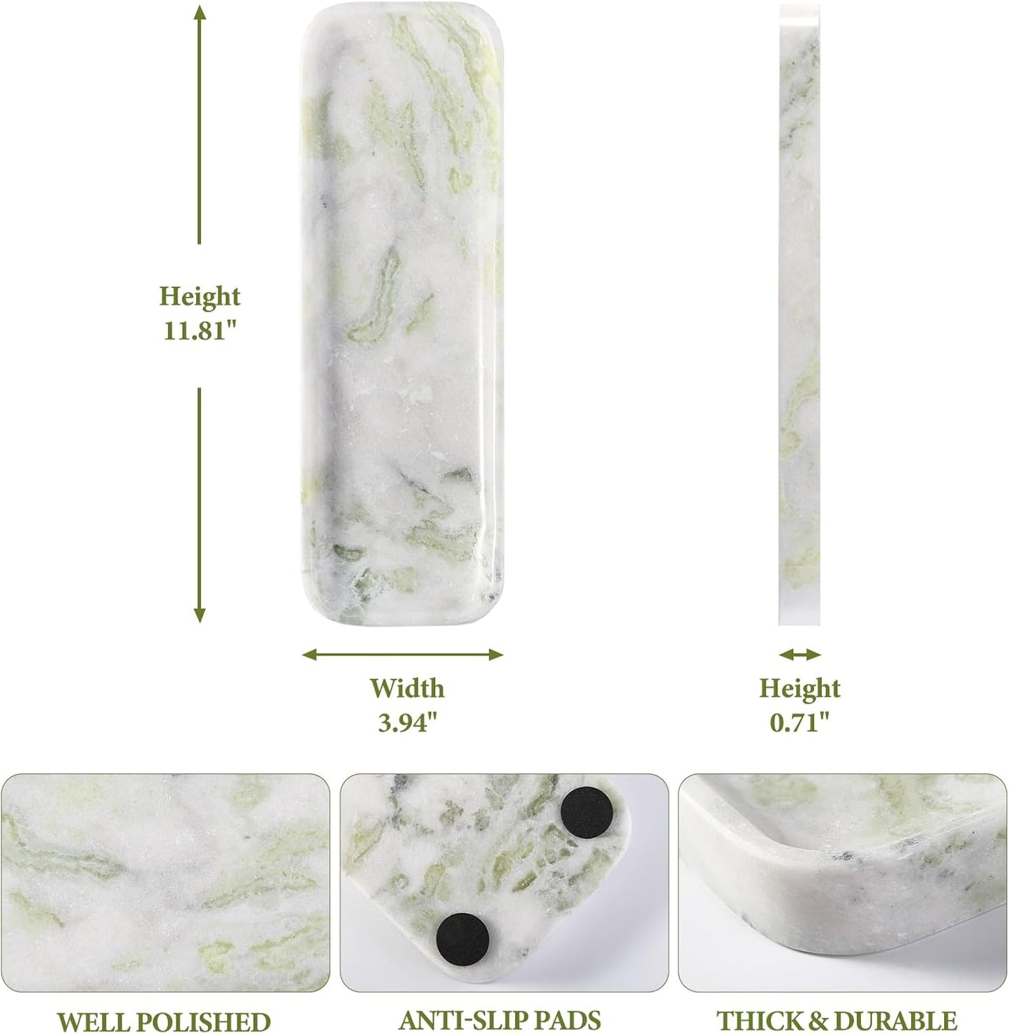 Koville Marble Tray for Bathroom Sink, 12"x4" Natural Stone Vanity Tray for Kitchen Dresser Countertop, Rectangular Decorative Marble Tray for Jewelry Perfume Trinket(Bianco Palomino)