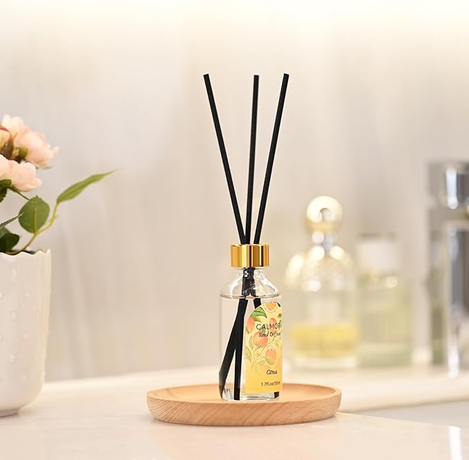 CALMORA Reed Diffuser for Bathroom & Bedroom, 3-Pack 50ml Citrus/Linen/Vanilla Scented Oil Set with 15 Sticks | Home Fragrance Diffuser, Flameless Air Freshener