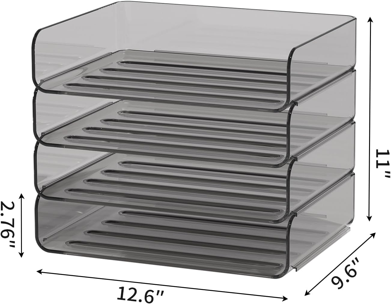 4-Tier Acrylic Paper Tray Organizer - Low-Profile Desk File Sorter for Office/Home, Brown Stackable Letter Tray for Bills, Crafts, Notebooks