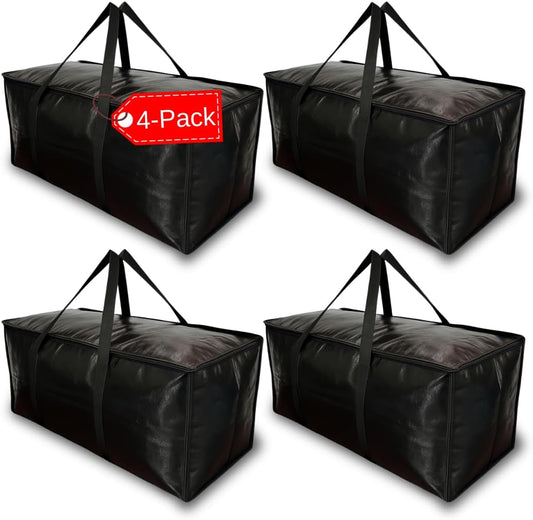 BAG-THAT! 4-Pack Black Moving Bags, Extra Large Storage Bags with Zipper, Water Resistant Packing Bags for Moving Supplies, Heavy Duty Moving Totes with Carrying Handle