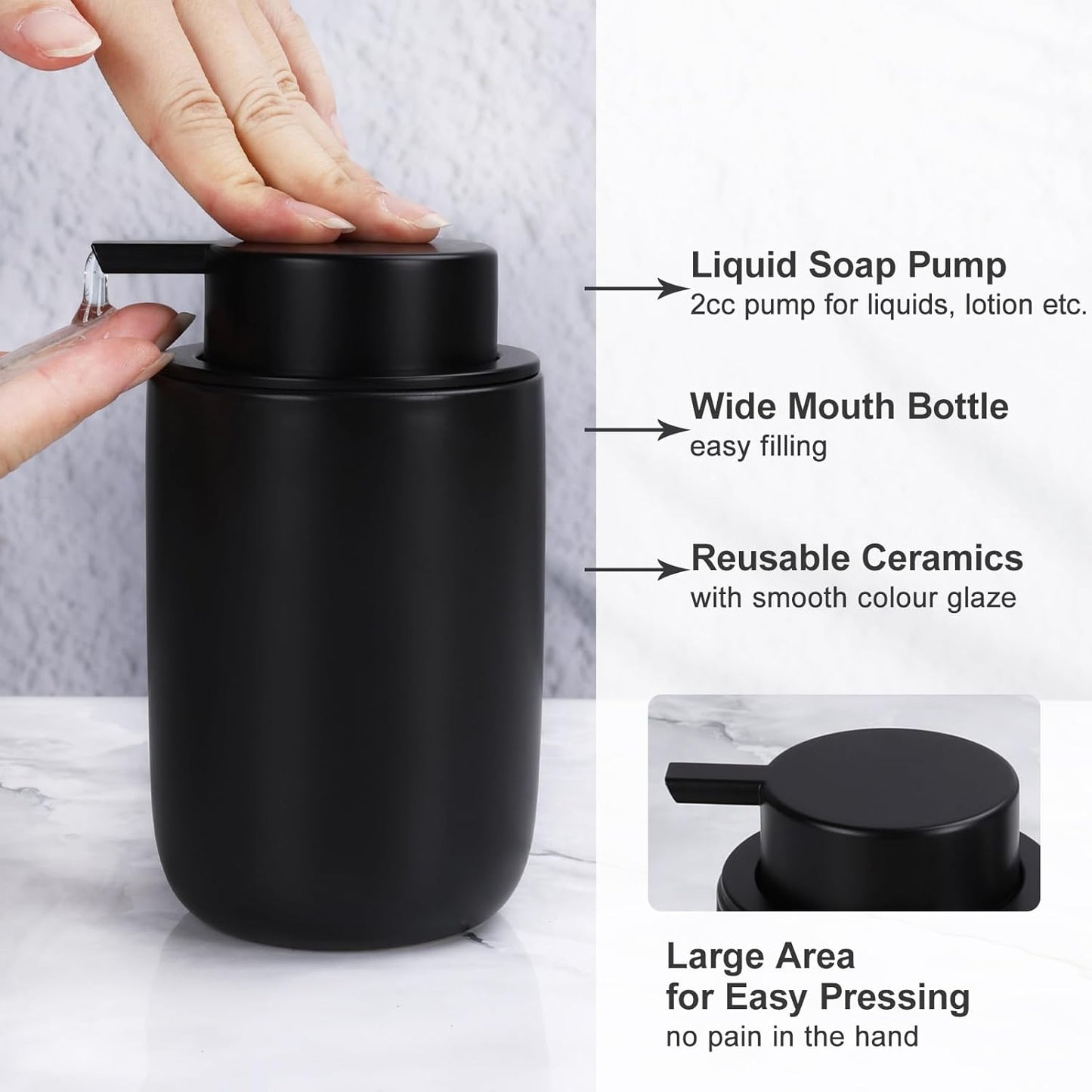 BosilunLife Ceramic Bathroom Accessories Sets - Black Bathroom Vanity Sets Accessories Soap Dispenser Toothbrush Holder Set, Soap Dish and Cotton Swab Jars, Bath Accessories Sets for Bathroom