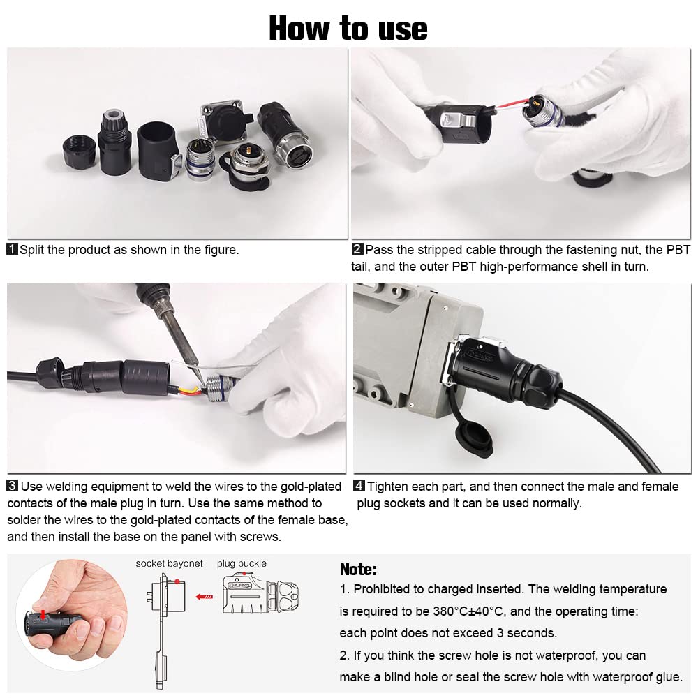 3 Pin Waterproof Connector, Industrial Solder Power Connector, Aviation Electrical Connectors Work with Electric Motorcycles, Yachts, and Other Indoor/Outdoor Wire Connectors