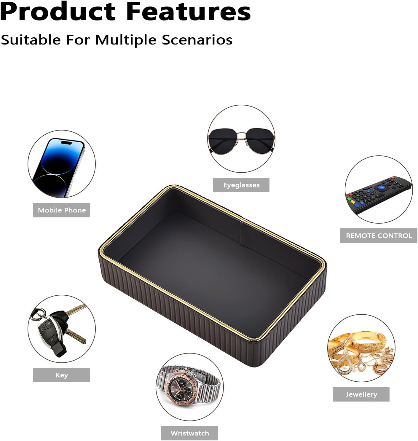 PU Leather Valet Tray,Desk Organizer Tray Nightstand Organizer Trinket Dish Storage Key Bowl Decorative Trays for Phone Wallet Jewelry Watch,Bathroom Bedroom Perfume Vanity Trays,Grey