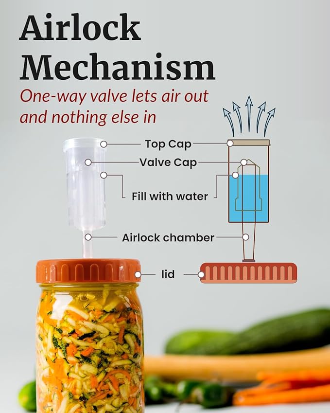 Elementi Mason Jar Fermentation Kit - Set of 4 Easy Grip Glass Fermenting Weights & Wide Mouth Mason Jar Fermentation Lids – Sauerkraut, Pickling & Fermenting Kit – 4 Weights & Airlocks